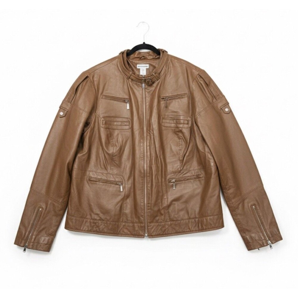 Jessica London Women's Brown 100% Leather Biker/Moto Jacket - Size 28 Plus